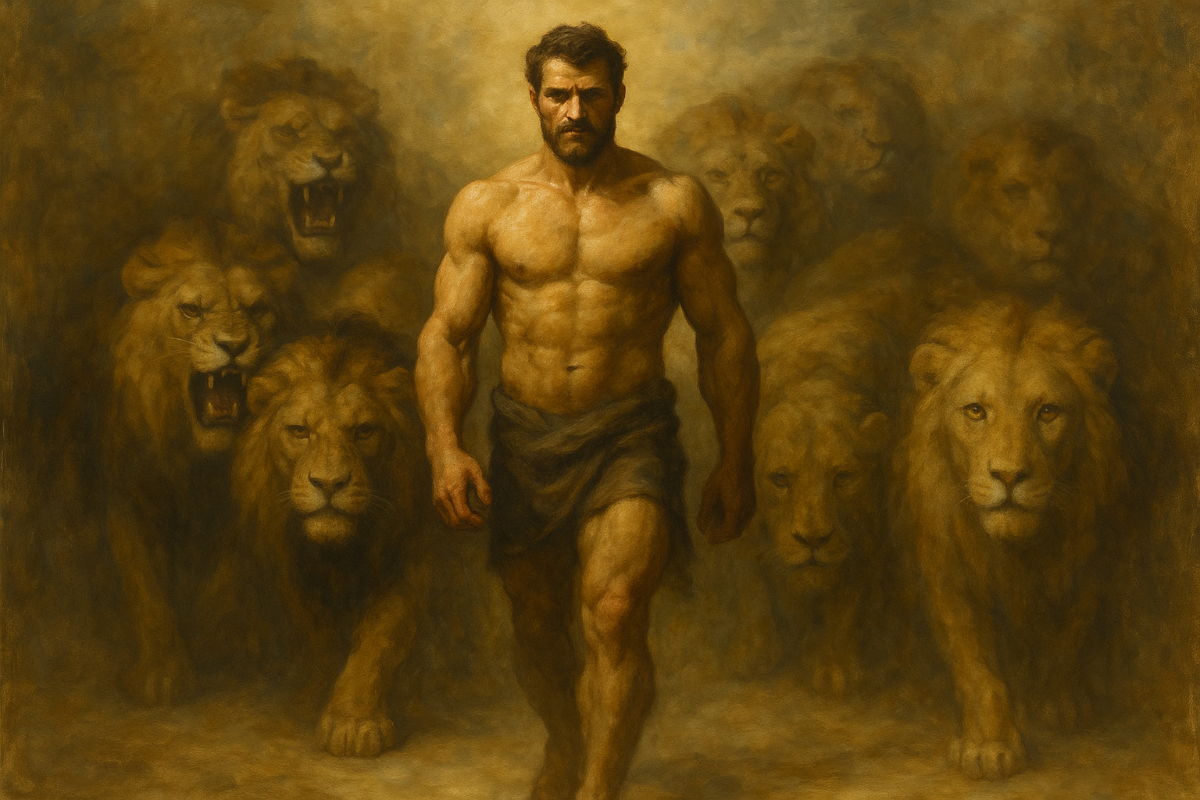 make it looks more like an oil painting a little bit blurred and change the lions faces to some ferocious some normal and calm