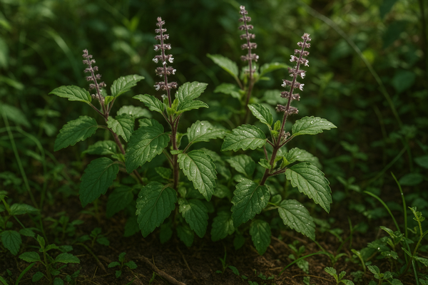 tulsi, holy basil hyper realistic natural herbs in wild